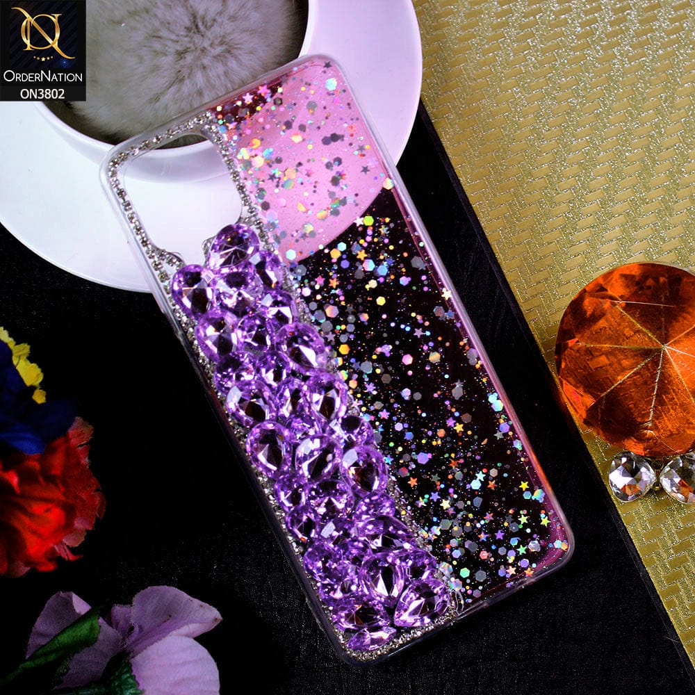 Samsung Galaxy A12 Nacho Cover - Purple - New Shinny Glitter Case With Bling Sparkle Stones Soft Borders Protective Case ( Glitter Does Not Move )