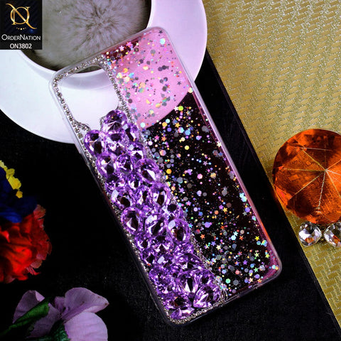 Samsung Galaxy A12 Cover - Purple - New Shinny Glitter Case With Bling Sparkle Stones Soft Borders Protective Case ( Glitter Does Not Move )