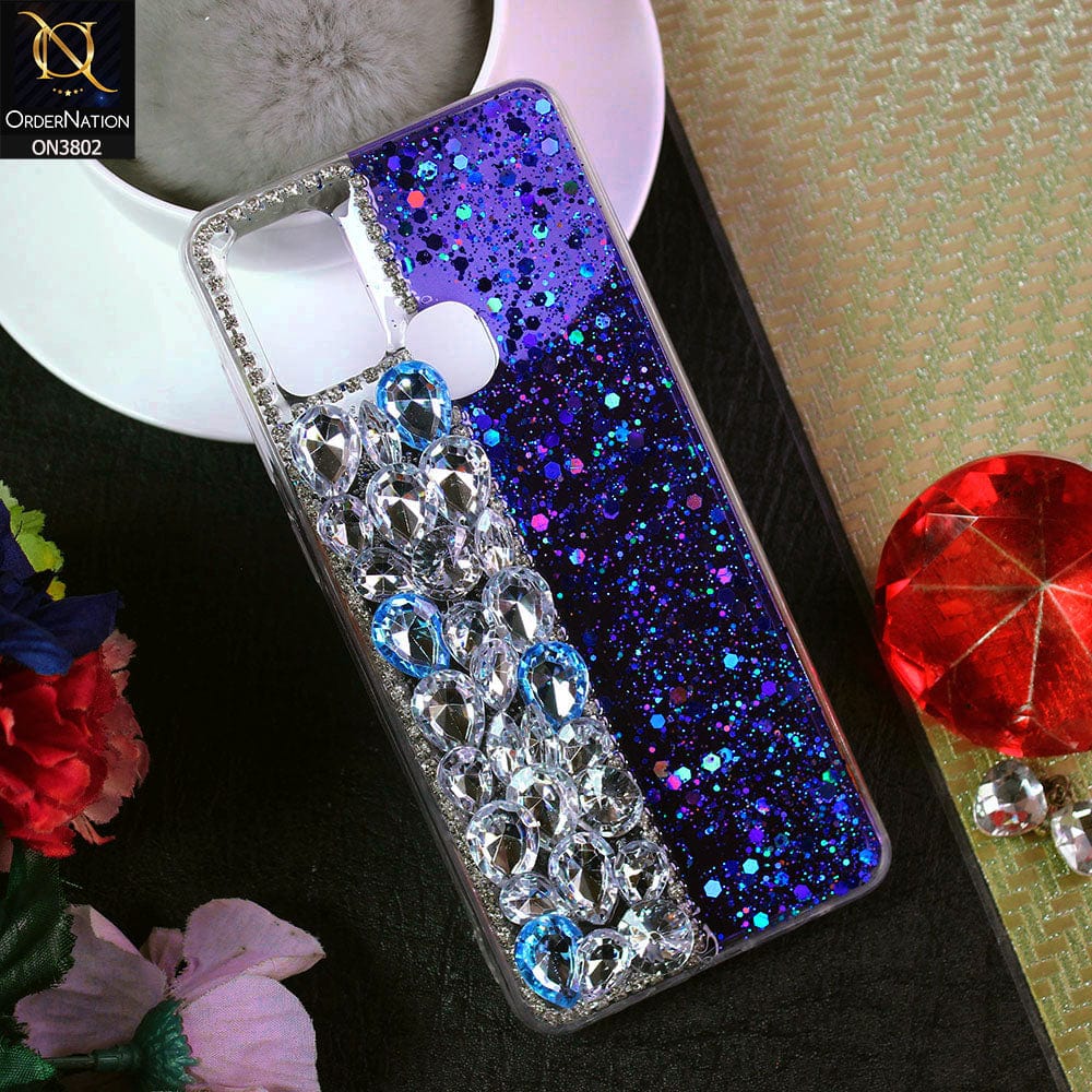 Samsung Galaxy A21s Cover - Blue - New Shinny Glitter Case With Bling Sparkle Stones Soft Borders Protective Case ( Glitter Does Not Move )