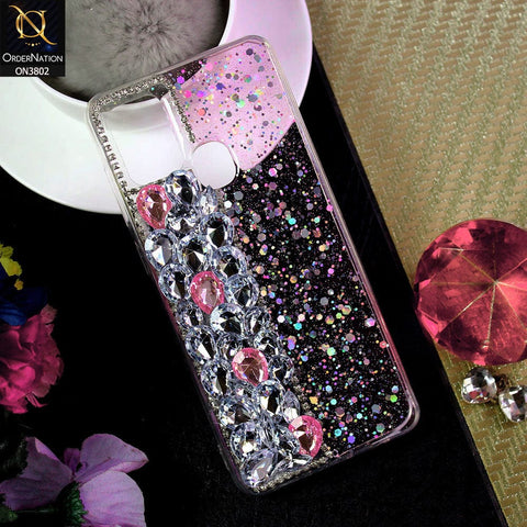 Samsung Galaxy A21s Cover - Light Pink - New Shinny Glitter Case With Bling Sparkle Stones Soft Borders Protective Case ( Glitter Does Not Move )