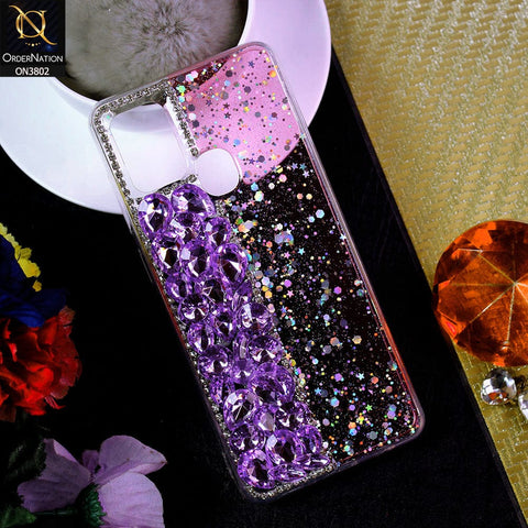 Samsung Galaxy A21s Cover - Purple - New Shinny Glitter Case With Bling Sparkle Stones Soft Borders Protective Case ( Glitter Does Not Move )