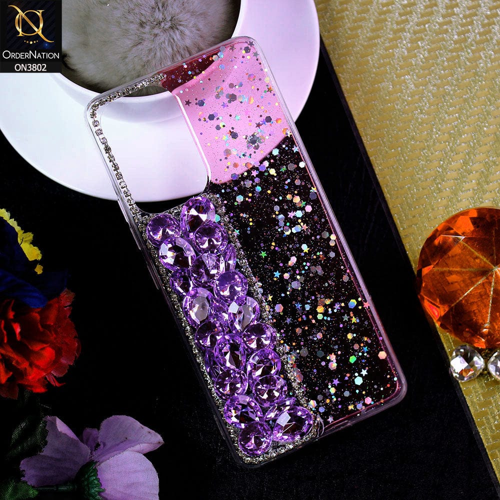 Samsung Galaxy A23 5G Cover - Purple - New Shinny Glitter Case With Bling Sparkle Stones Soft Borders Protective Case ( Glitter Does Not Move )