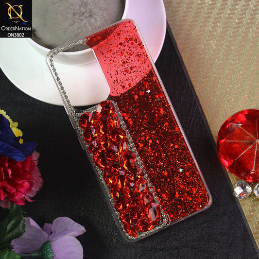 Samsung Galaxy A23 Cover - Red - New Shinny Glitter Case With Bling Sparkle Stones Soft Borders Protective Case ( Glitter Does Not Move )