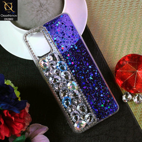 Samsung Galaxy A31 Cover - Blue - New Shinny Glitter Case With Bling Sparkle Stones Soft Borders Protective Case ( Glitter Does Not Move )