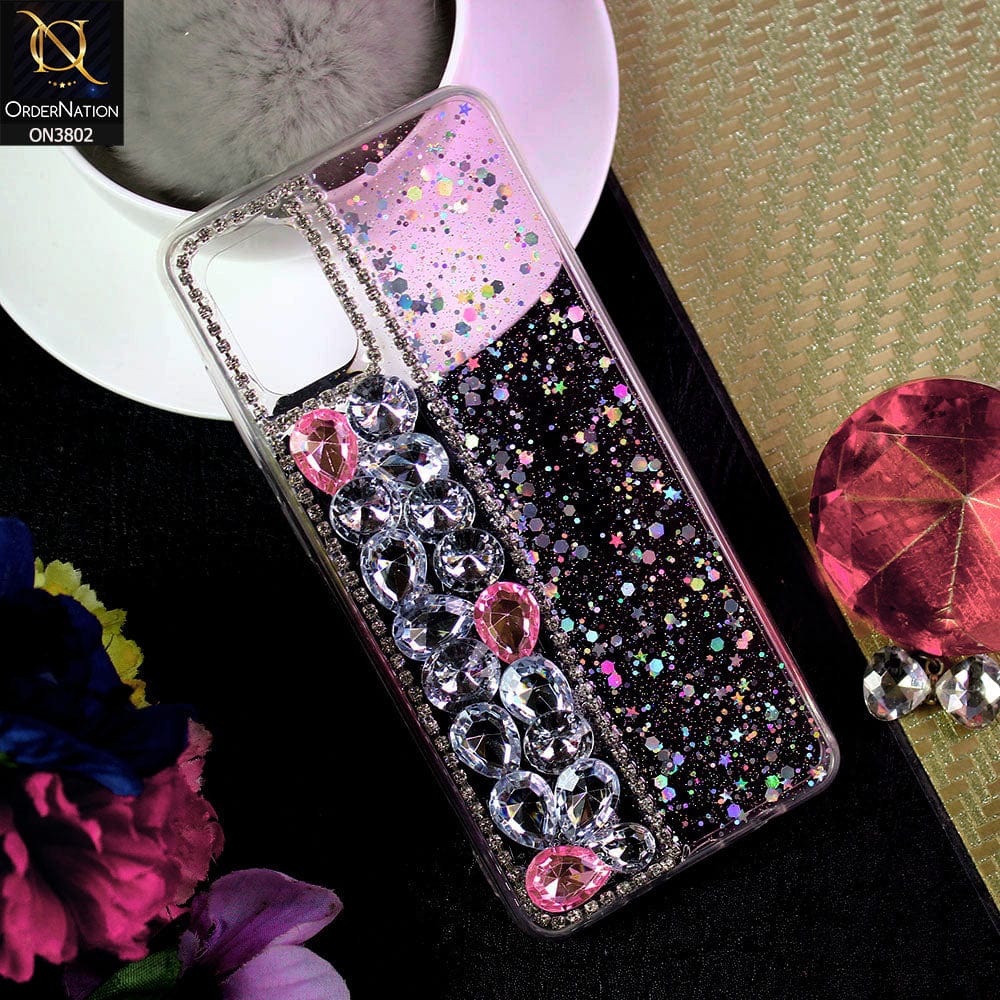 Samsung Galaxy A31 Cover - Light Pink - New Shinny Glitter Case With Bling Sparkle Stones Soft Borders Protective Case ( Glitter Does Not Move )