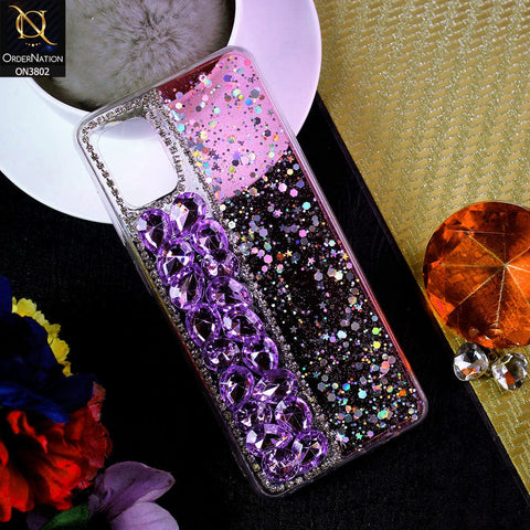 Samsung Galaxy A31 Cover - Purple - New Shinny Glitter Case With Bling Sparkle Stones Soft Borders Protective Case ( Glitter Does Not Move )