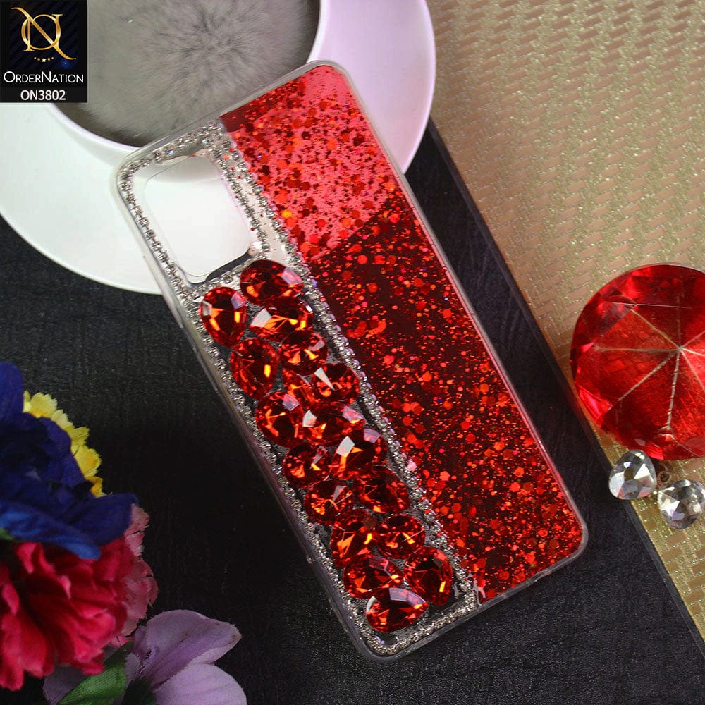 Samsung Galaxy A31 Cover - Red - New Shinny Glitter Case With Bling Sparkle Stones Soft Borders Protective Case ( Glitter Does Not Move )