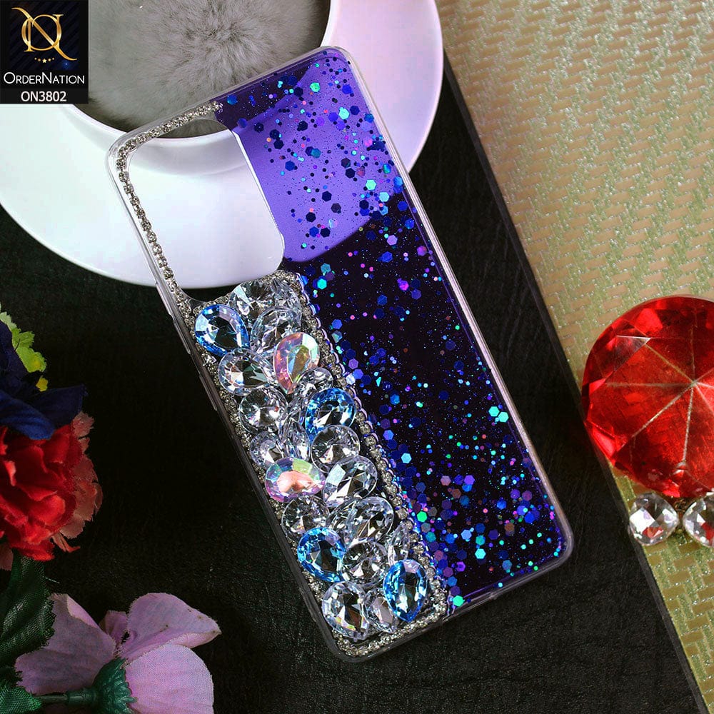 Samsung Galaxy A32 Cover - Blue - New Shinny Glitter Case With Bling Sparkle Stones Soft Borders Protective Case ( Glitter Does Not Move )