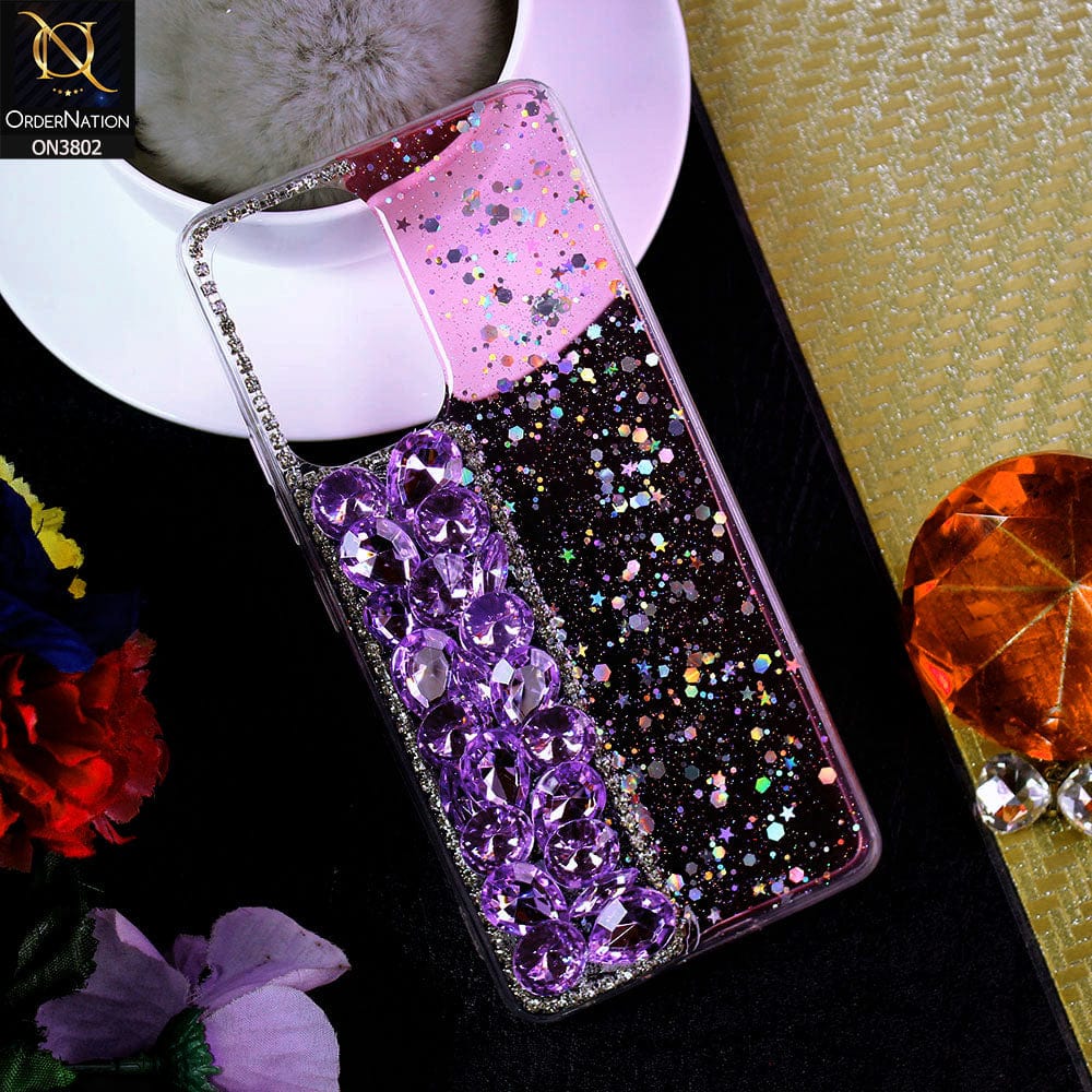 Samsung Galaxy A32 Cover - Purple - New Shinny Glitter Case With Bling Sparkle Stones Soft Borders Protective Case ( Glitter Does Not Move )