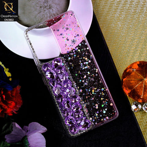 Samsung Galaxy A32 Cover - Purple - New Shinny Glitter Case With Bling Sparkle Stones Soft Borders Protective Case ( Glitter Does Not Move )
