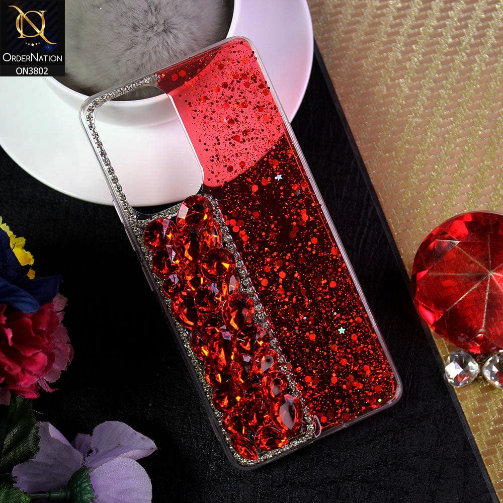 Samsung Galaxy A32 Cover - Red - New Shinny Glitter Case With Bling Sparkle Stones Soft Borders Protective Case ( Glitter Does Not Move )