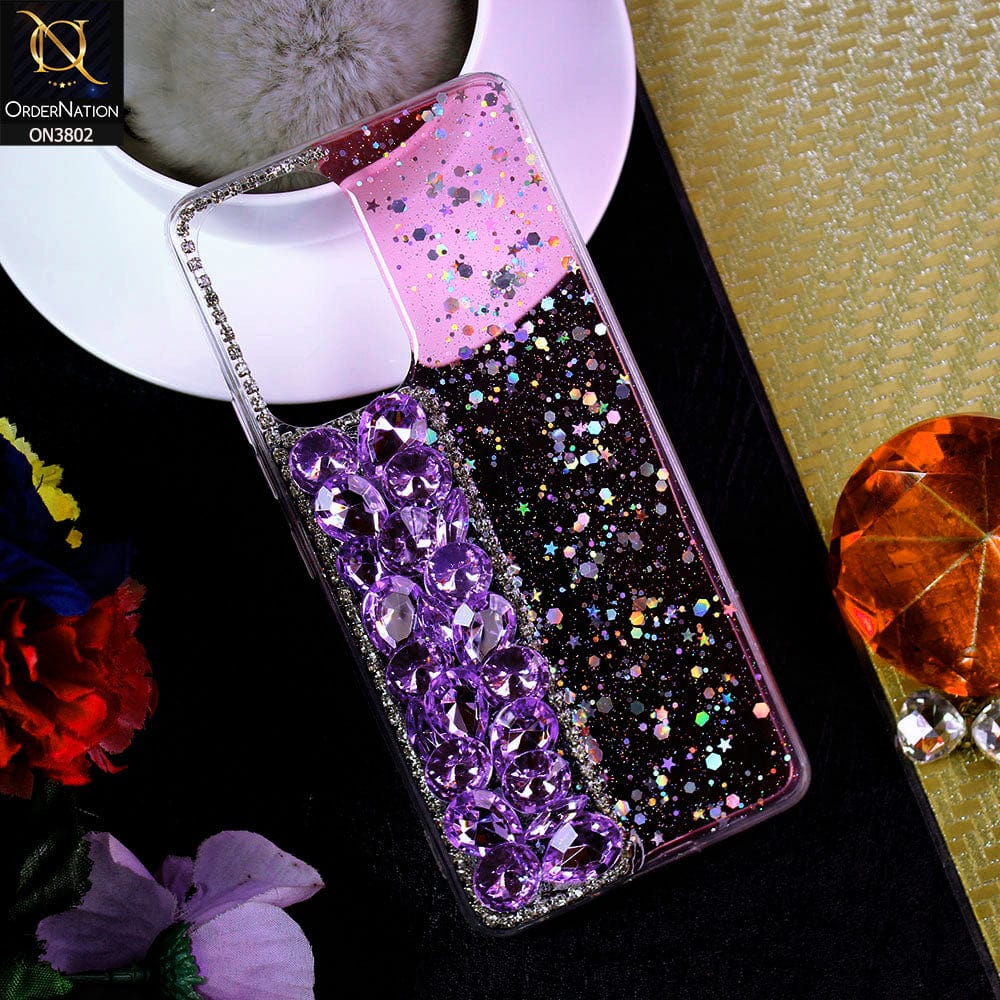Samsung Galaxy A52s 5G Cover - Purple - New Shinny Glitter Case With Bling Sparkle Stones Soft Borders Protective Case ( Glitter Does Not Move )