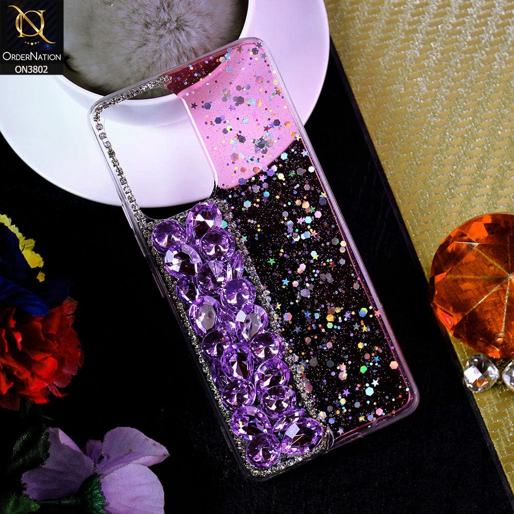 Samsung Galaxy A53 5G Cover - Purple - New Shinny Glitter Case With Bling Sparkle Stones Soft Borders Protective Case ( Glitter Does Not Move )