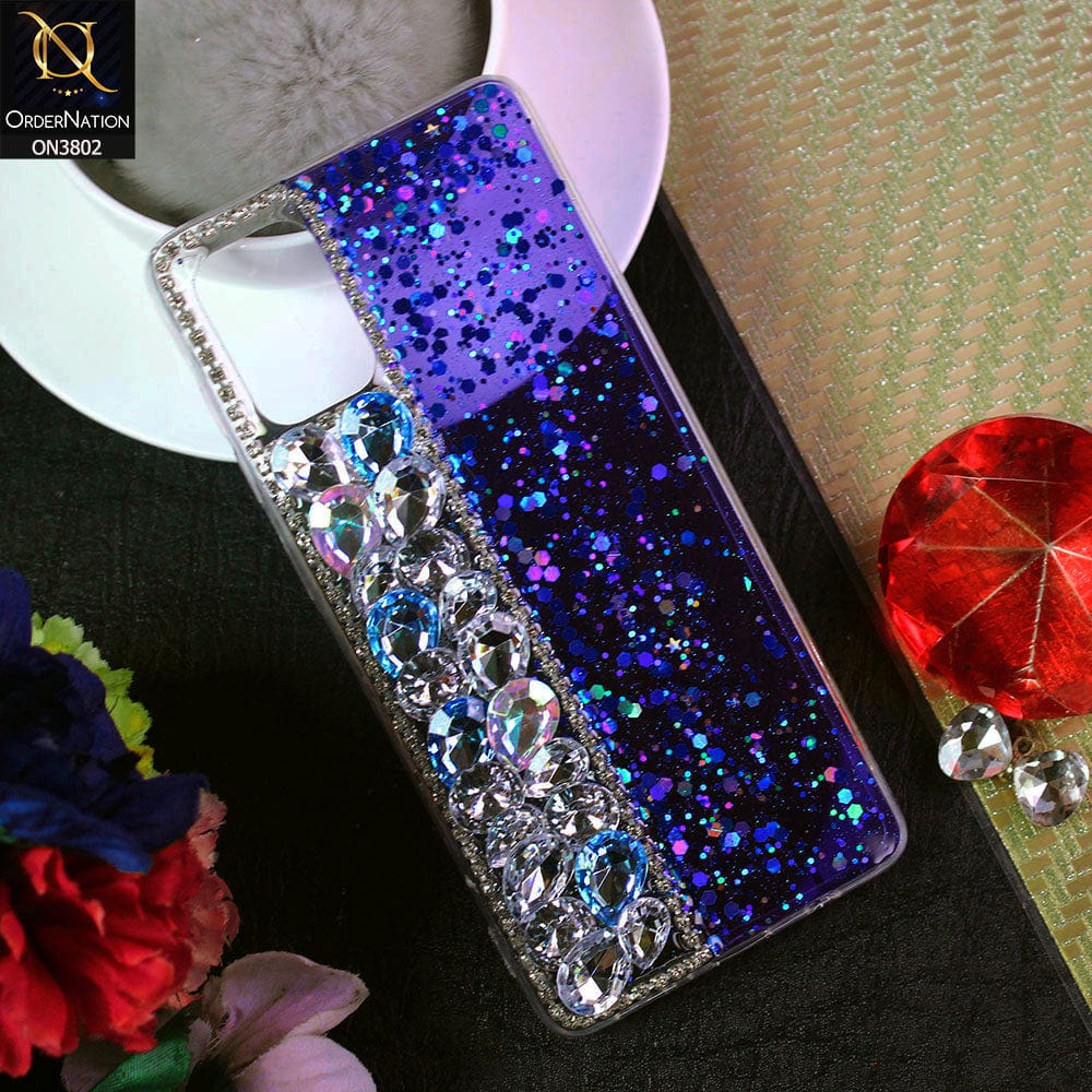 Samsung Galaxy A71 Cover - Blue - New Shinny Glitter Case With Bling Sparkle Stones Soft Borders Protective Case ( Glitter Does Not Move )