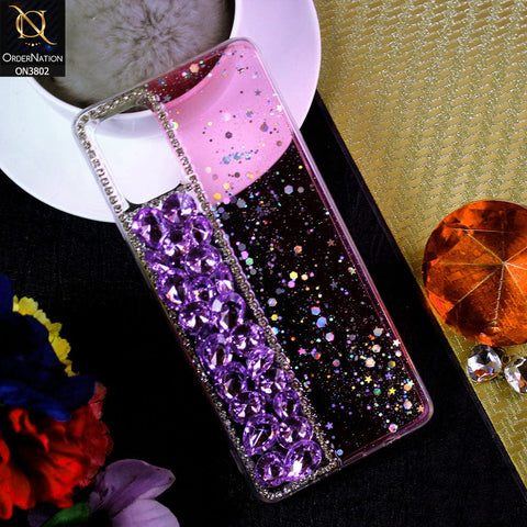 Samsung Galaxy A71 Cover - Purple - New Shinny Glitter Case With Bling Sparkle Stones Soft Borders Protective Case ( Glitter Does Not Move )
