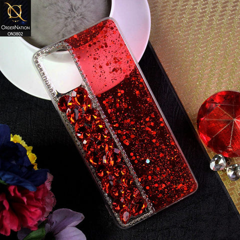 Samsung Galaxy A71 Cover - Red - New Shinny Glitter Case With Bling Sparkle Stones Soft Borders Protective Case ( Glitter Does Not Move )
