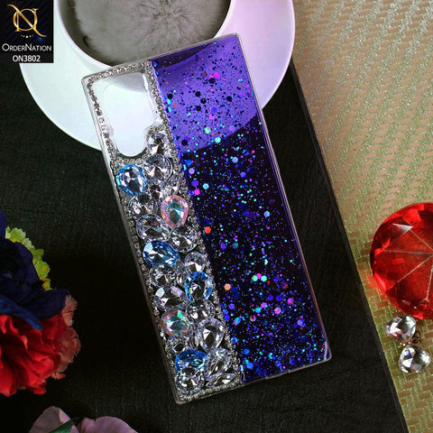 Samsung Galaxy Note 10 Plus Cover - Blue - New Shinny Glitter Case With Bling Sparkle Stones Soft Borders Protective Case ( Glitter Does Not Move )