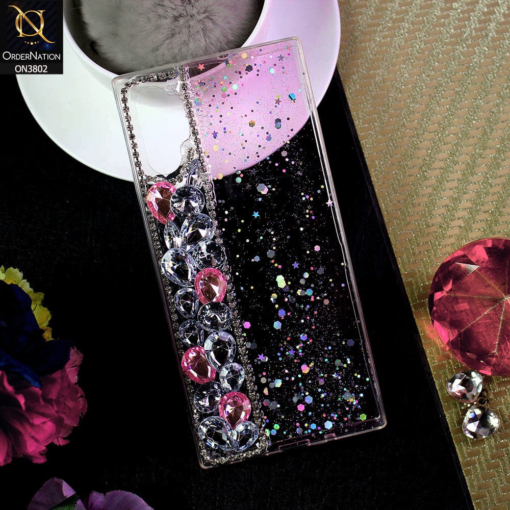 Samsung Galaxy Note 10 Plus Cover - Light Pink - New Shinny Glitter Case With Bling Sparkle Stones Soft Borders Protective Case ( Glitter Does Not Move )