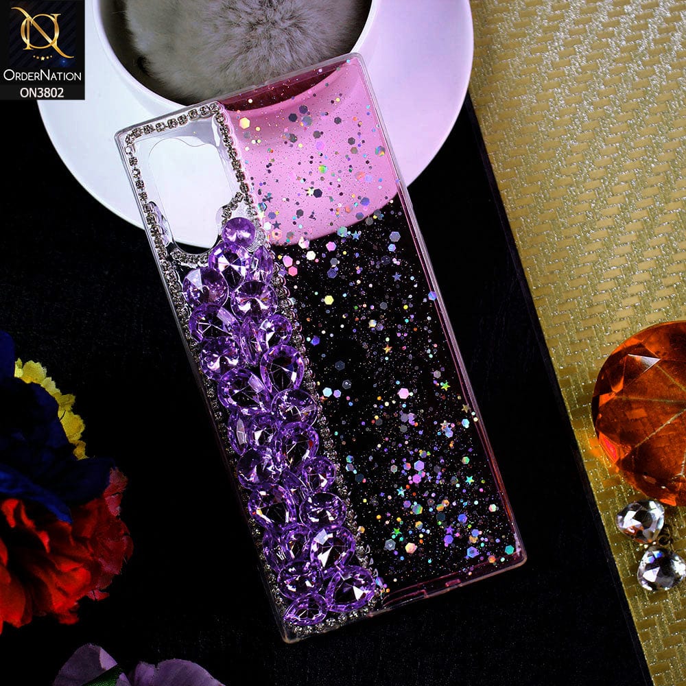 Samsung Galaxy Note 10 Plus Cover - Purple - New Shinny Glitter Case With Bling Sparkle Stones Soft Borders Protective Case ( Glitter Does Not Move )