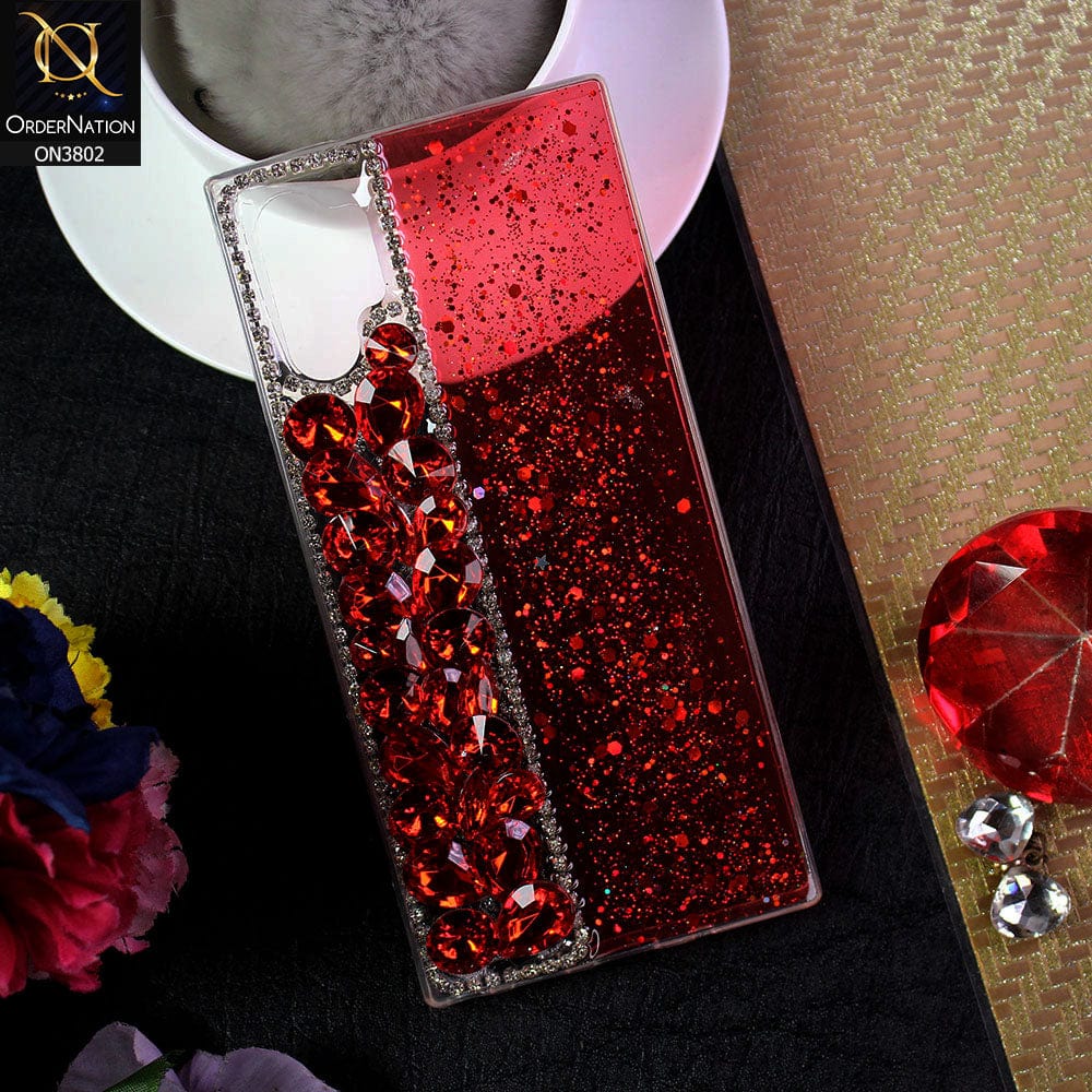 Samsung Galaxy Note 10 Plus Cover - Red - New Shinny Glitter Case With Bling Sparkle Stones Soft Borders Protective Case ( Glitter Does Not Move )
