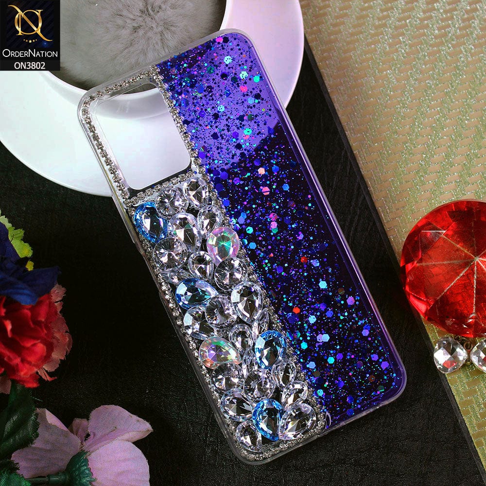 Vivo Y21s Cover - Blue - New Shinny Glitter Case With Bling Sparkle Stones Soft Borders Protective Case ( Glitter Does Not Move )