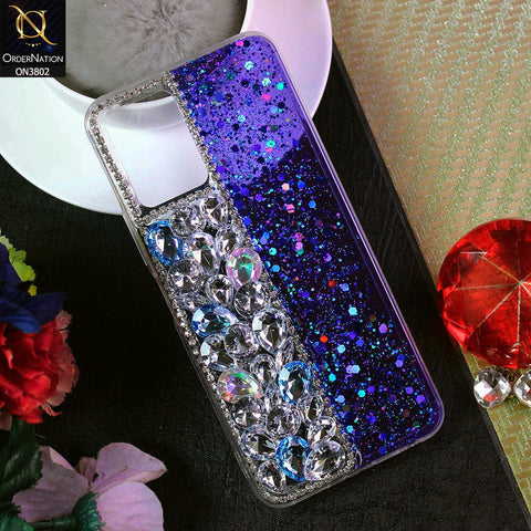 Vivo Y21s Cover - Blue - New Shinny Glitter Case With Bling Sparkle Stones Soft Borders Protective Case ( Glitter Does Not Move )
