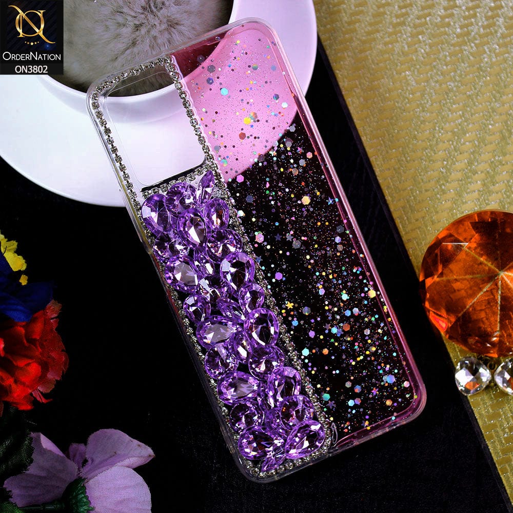 Vivo Y21a Cover - Purple - New Shinny Glitter Case With Bling Sparkle Stones Soft Borders Protective Case ( Glitter Does Not Move )