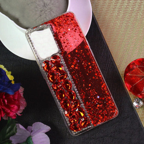 Vivo Y33s Cover - Red - New Shinny Glitter Case With Bling Sparkle Stones Soft Borders Protective Case ( Glitter Does Not Move )