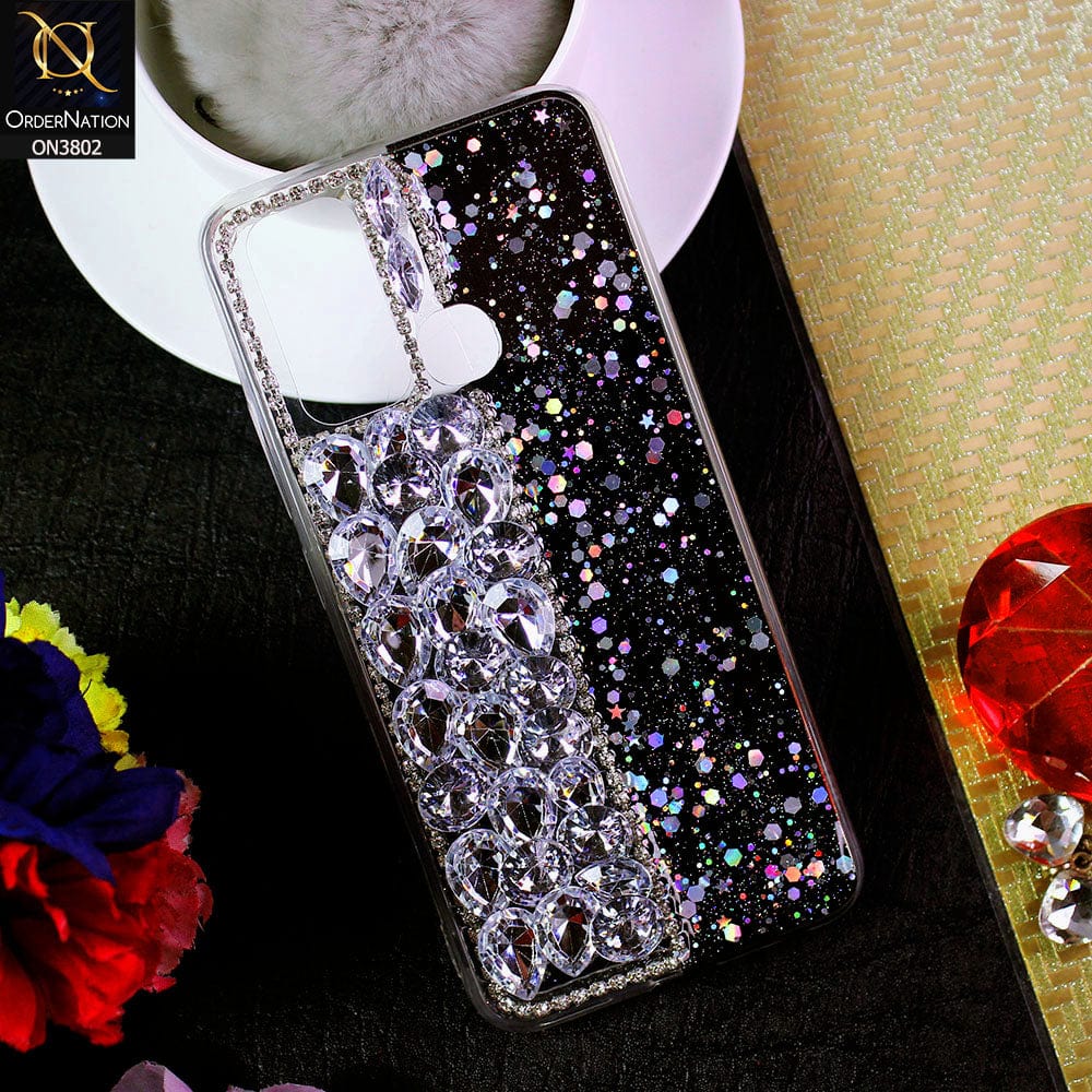 Vivo Y30 Cover - Black - New Shinny Glitter Case With Bling Sparkle Stones Soft Borders Protective Case ( Glitter Does Not Move )