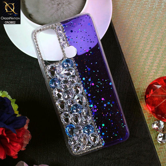 Vivo Y30 Cover - Blue - New Shinny Glitter Case With Bling Sparkle Stones Soft Borders Protective Case ( Glitter Does Not Move )