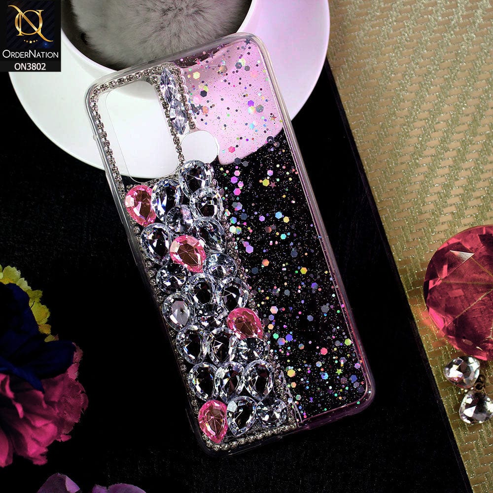 Vivo Y50 Cover - Light Pink - New Shinny Glitter Case With Bling Sparkle Stones Soft Borders Protective Case ( Glitter Does Not Move )