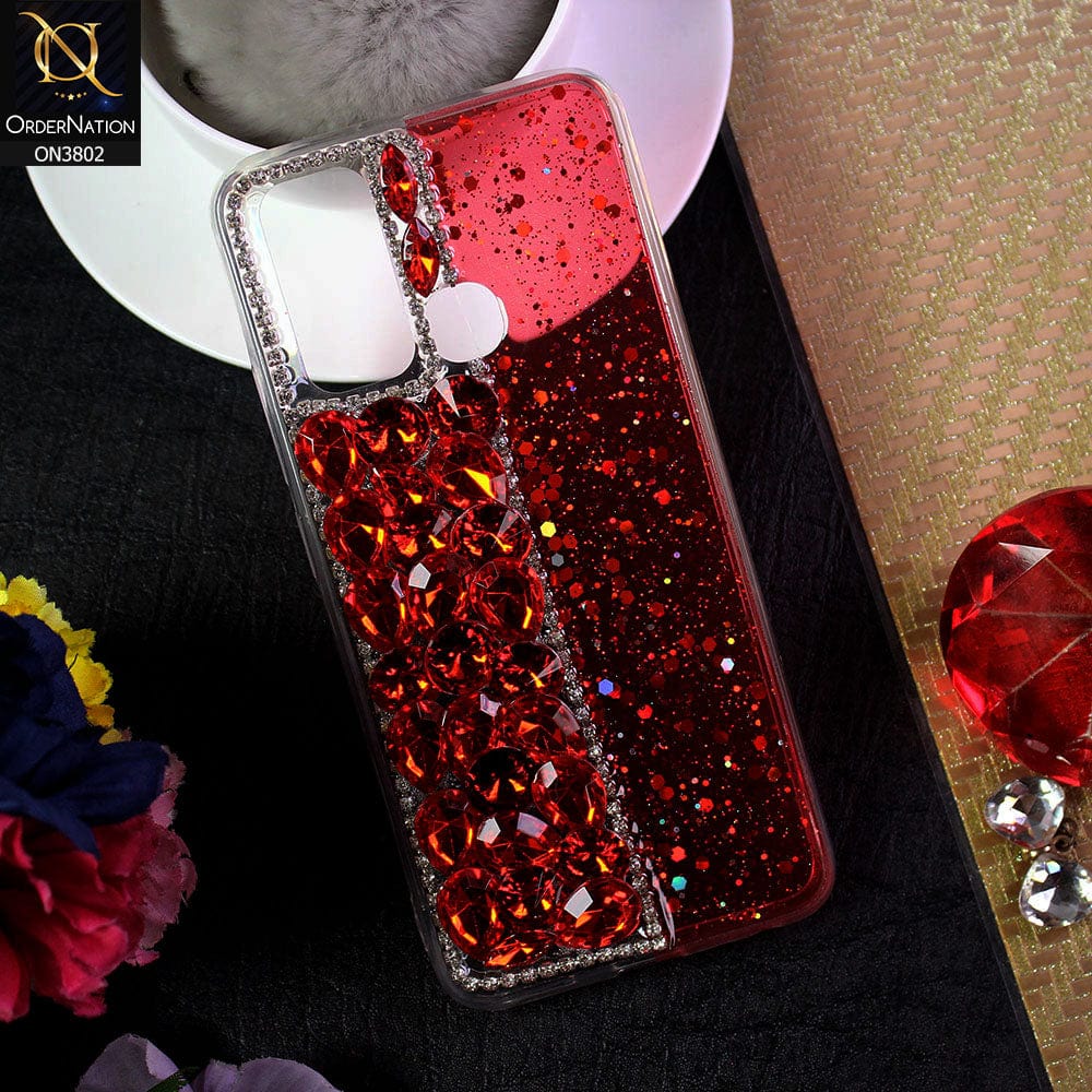 Vivo Y50 Cover - Red - New Shinny Glitter Case With Bling Sparkle Stones Soft Borders Protective Case ( Glitter Does Not Move )