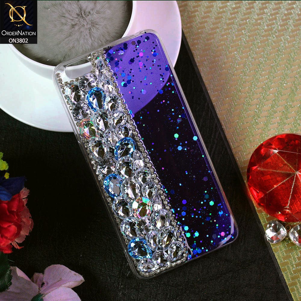 Vivo Y55s 2017 Cover - Blue - New Shinny Glitter Case With Bling Sparkle Stones Soft Borders Protective Case ( Glitter Does Not Move )