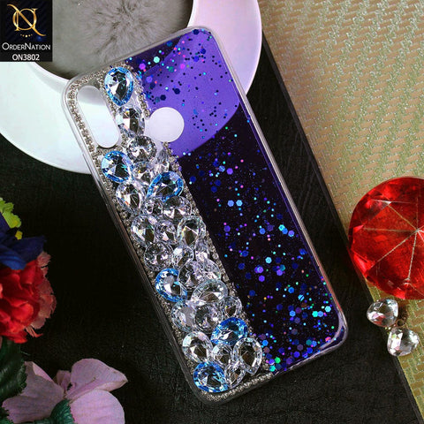 Huawei Y9 2019 Cover - Blue - New Shinny Glitter Case With Bling Sparkle Stones Soft Borders Protective Case ( Glitter Does Not Move )
