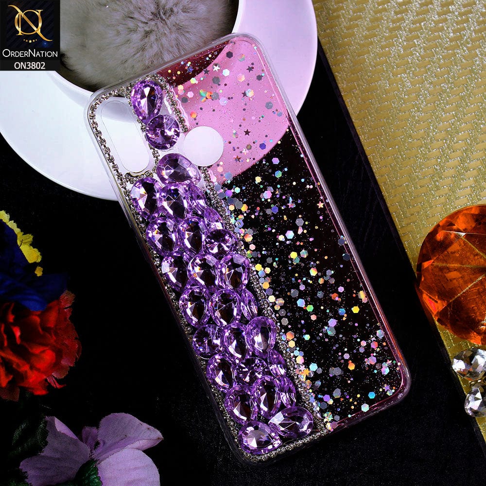 Huawei Y9 2019 Cover - Purple - New Shinny Glitter Case With Bling Sparkle Stones Soft Borders Protective Case ( Glitter Does Not Move )