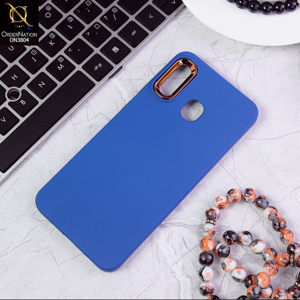 Samsung Galaxy A30 Cover - Blue - New Electroplating Camera Ring Colored Soft Silicon Borders Protective Back Case