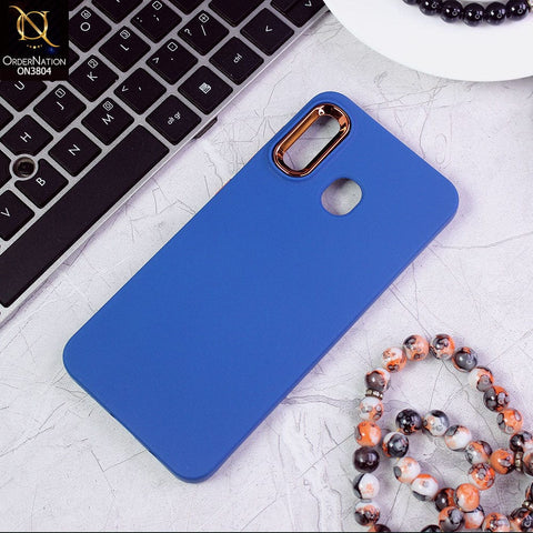 Samsung Galaxy A20 Cover - Blue - New Electroplating Camera Ring Colored Soft Silicon Borders Protective Back Case