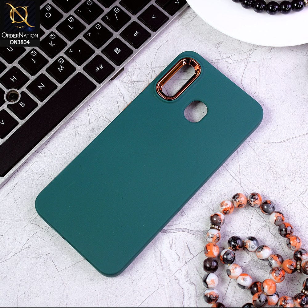 Samsung Galaxy A20 Cover - Green - New Electroplating Camera Ring Colored Soft Silicon Borders Protective Back Case