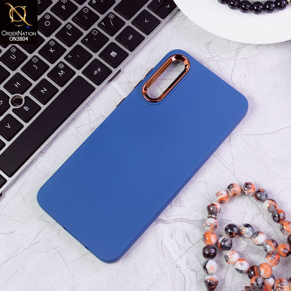 Samsung Galaxy A50s Cover - Blue - New Electroplating Camera Ring Colored Soft Silicon Borders Protective Back Case