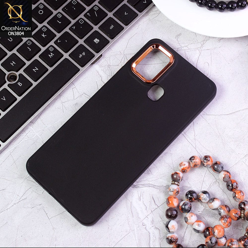 Samsung Galaxy A21s Cover - Black - New Electroplating Camera Ring Colored Soft Silicon Borders Protective Back Case