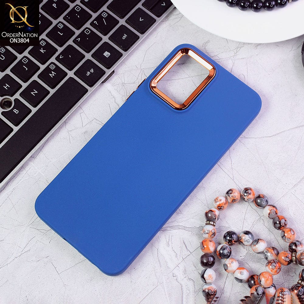 Vivo Y21a Cover - Blue - New Electroplating Camera Ring Colored Soft Silicon Borders Protective Back Case