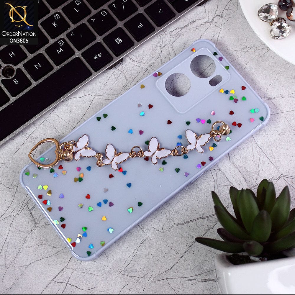 Oppo A57s Cover - Purple - Shiny Glitter Candy Color Soft Border Camera Protection Case With Butterfly Chain Holder (Glitter Does not move)