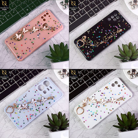 Oppo F19 Pro Cover - Black - Shiny Glitter Candy Color Soft Border Camera Protection Case With Butterfly Chain Holder (Glitter Does not move)