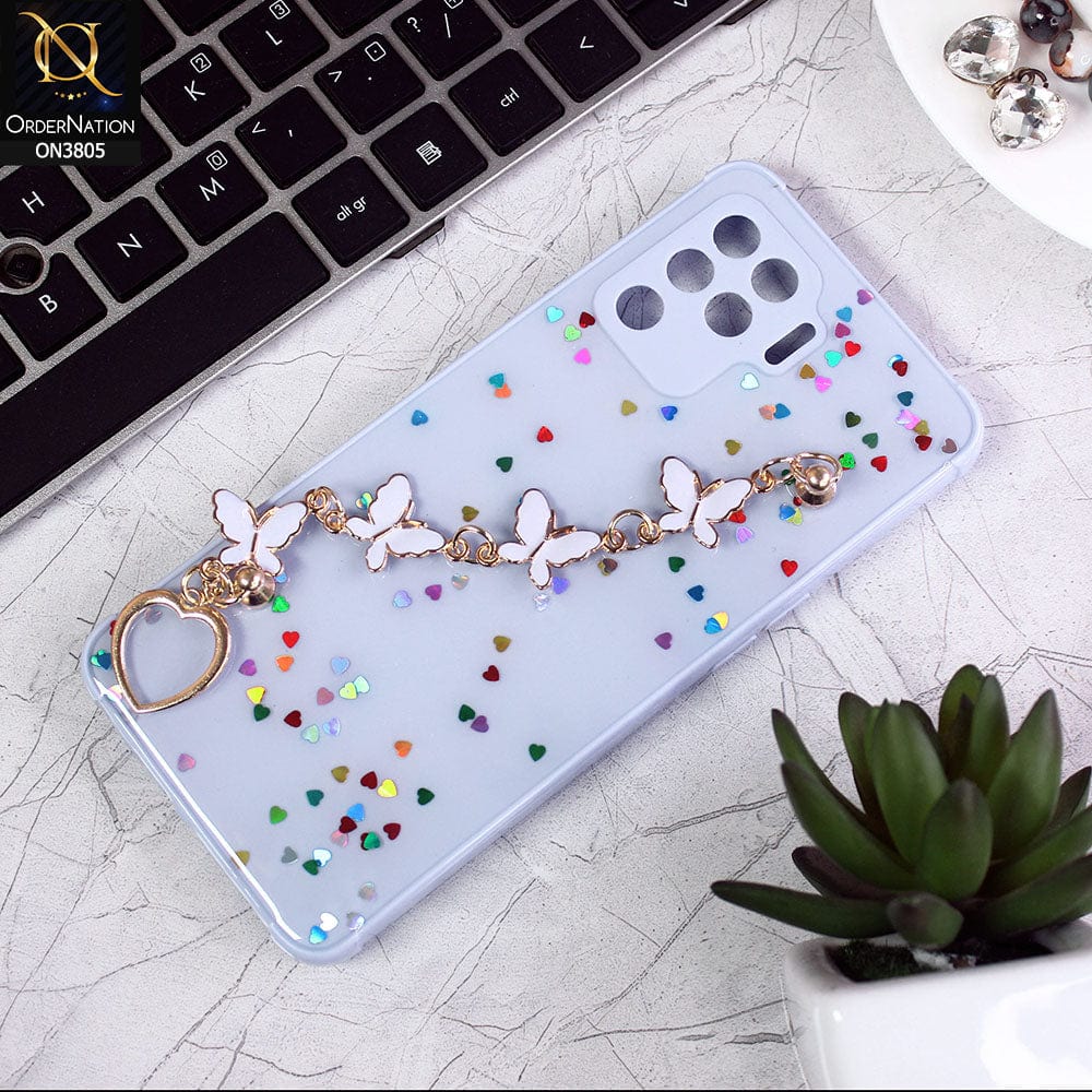 Oppo A94 Cover - Purple - Shiny Glitter Candy Color Soft Border Camera Protection Case With Butterfly Chain Holder (Glitter Does not move)