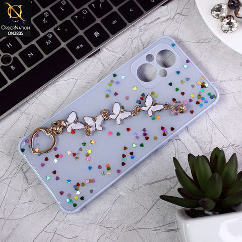 Oppo F21 Pro 5G Cover - Purple - Shiny Glitter Candy Color Soft Border Camera Protection Case With Butterfly Chain Holder (Glitter Does not move)