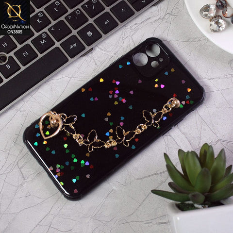 iPhone 11 Cover - Black - Shiny Glitter Candy Color Soft Border Camera Protection Case With Butterfly Chain Holder (Glitter Does not move)