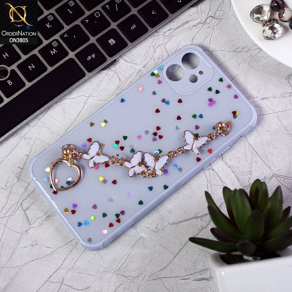 iPhone 11 Cover - Purple - Shiny Glitter Candy Color Soft Border Camera Protection Case With Butterfly Chain Holder (Glitter Does not move)
