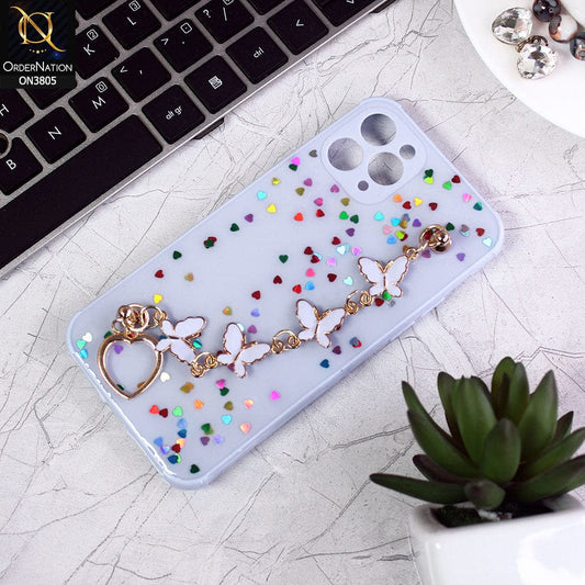 iPhone 11 Pro Cover - Purple - Shiny Glitter Candy Color Soft Border Camera Protection Case With Butterfly Chain Holder (Glitter Does not move)