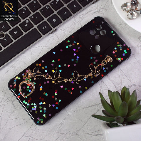 Xiaomi Redmi 10C Cover - Black - Shiny Glitter Candy Color Soft Border Camera Protection Case With Butterfly Chain Holder (Glitter Does not move)