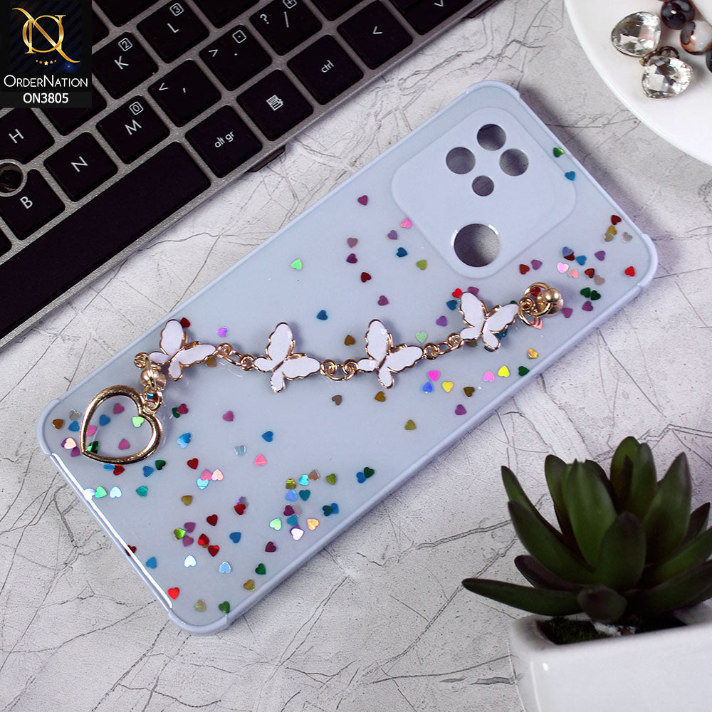 Xiaomi Redmi 10C Cover - Purple - Shiny Glitter Candy Color Soft Border Camera Protection Case With Butterfly Chain Holder (Glitter Does not move)